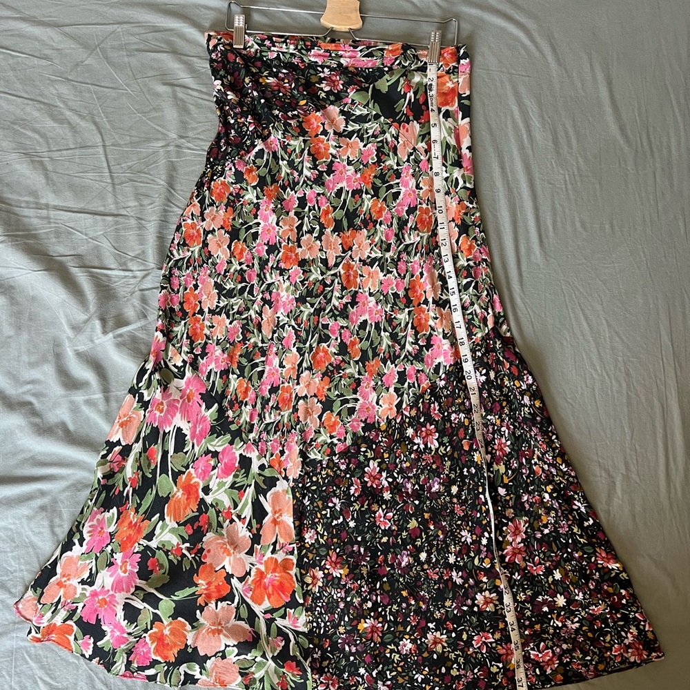 Anthropologie Floral Patchwork Midi Skirt - Black, Pink, Orange, Green